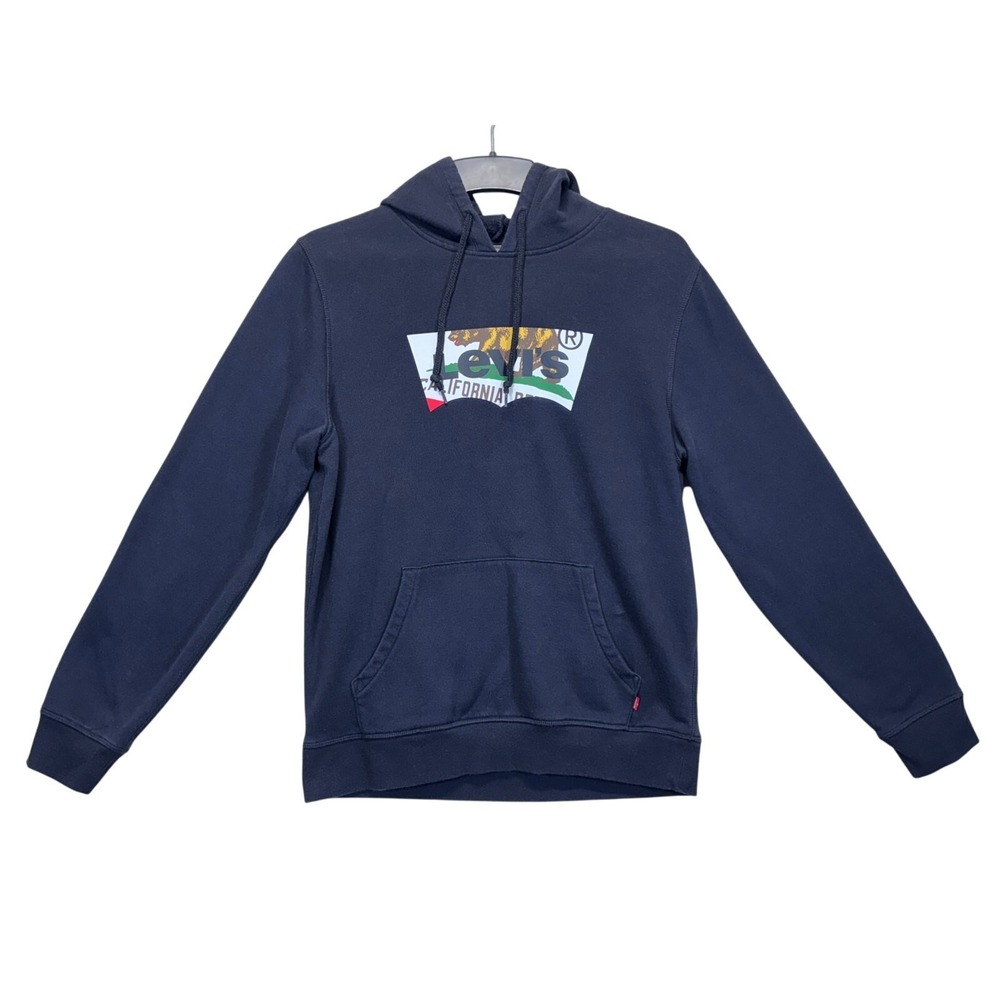 Levis Mens California Republic Bear Batwing Logo Hoodie Navy Blue‎ Medium